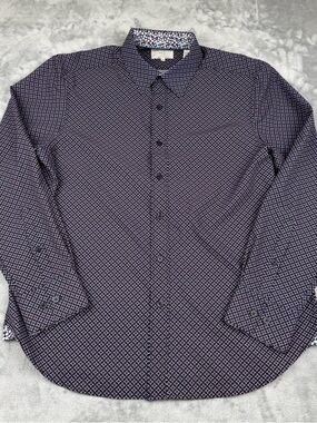 Construct Shirt Mens L Blue Red Geometric Flip Cuff 4-Way Stretch Slim Fit Long